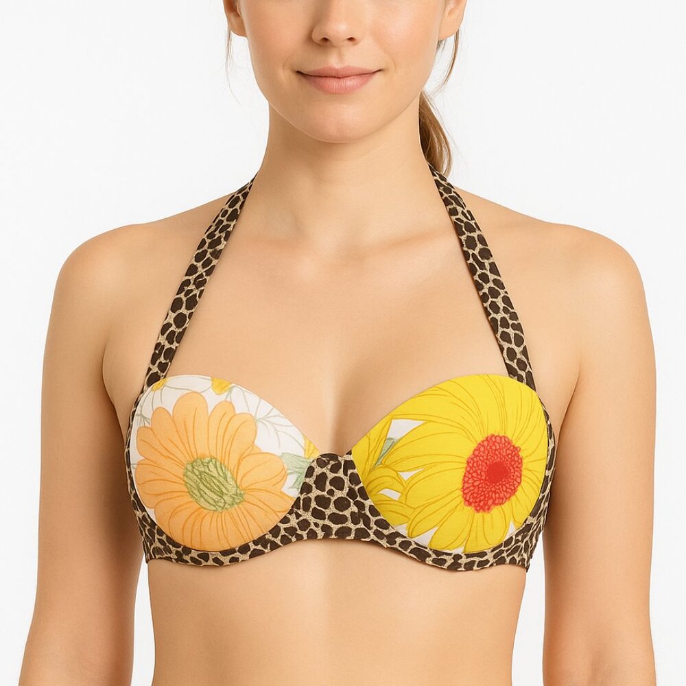 Victorias Secret Womens Bikini Top U/W Halter Size 32B Animal Print Floral